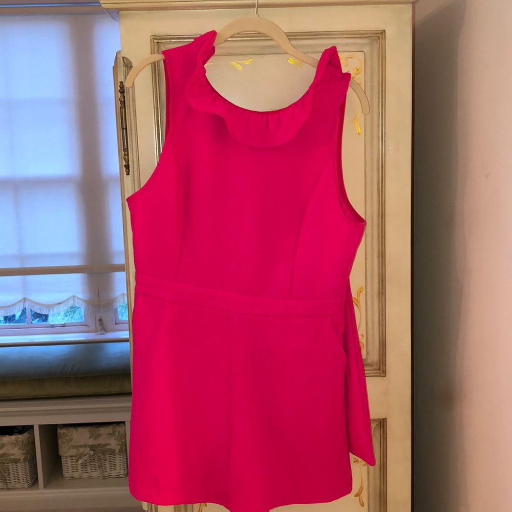 Neon Pink Romper with Bow Tie in back